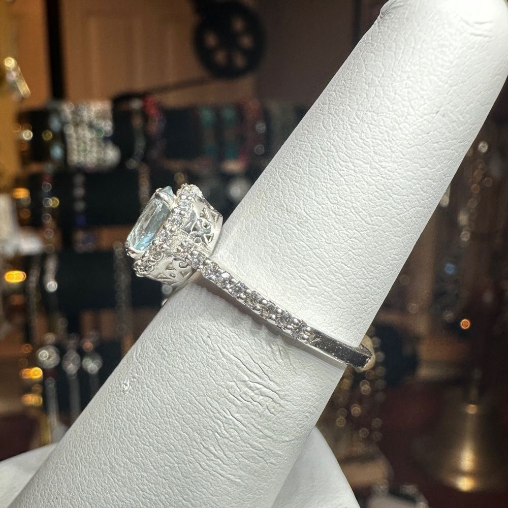 NWOT 5x7mm possible Aquamarineāwith cz rhinestonesā ring in sterling silver! - Picture 7 of 10